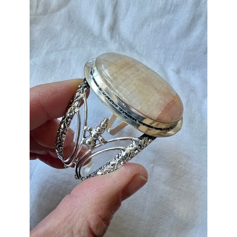 925 Nurturing Peach Calcite Cuff Bracelet - Picture 5 of 12